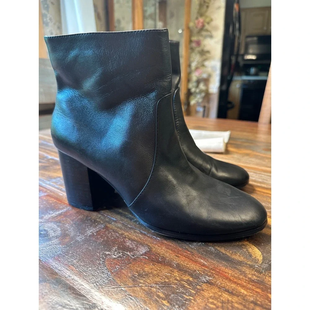 Adrienne Vittadini Black Leather Ankle Boots Block Heel AV-BOB-1 Womens 9